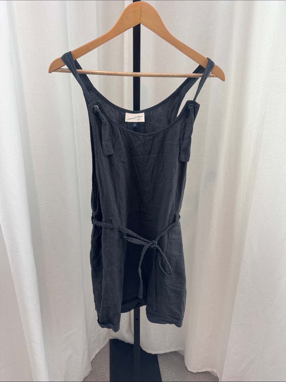 Elevated Black Linen Tank Top with Tie Waist